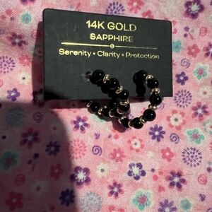 14K Gold Sapphire Beaded Hoop Earrings